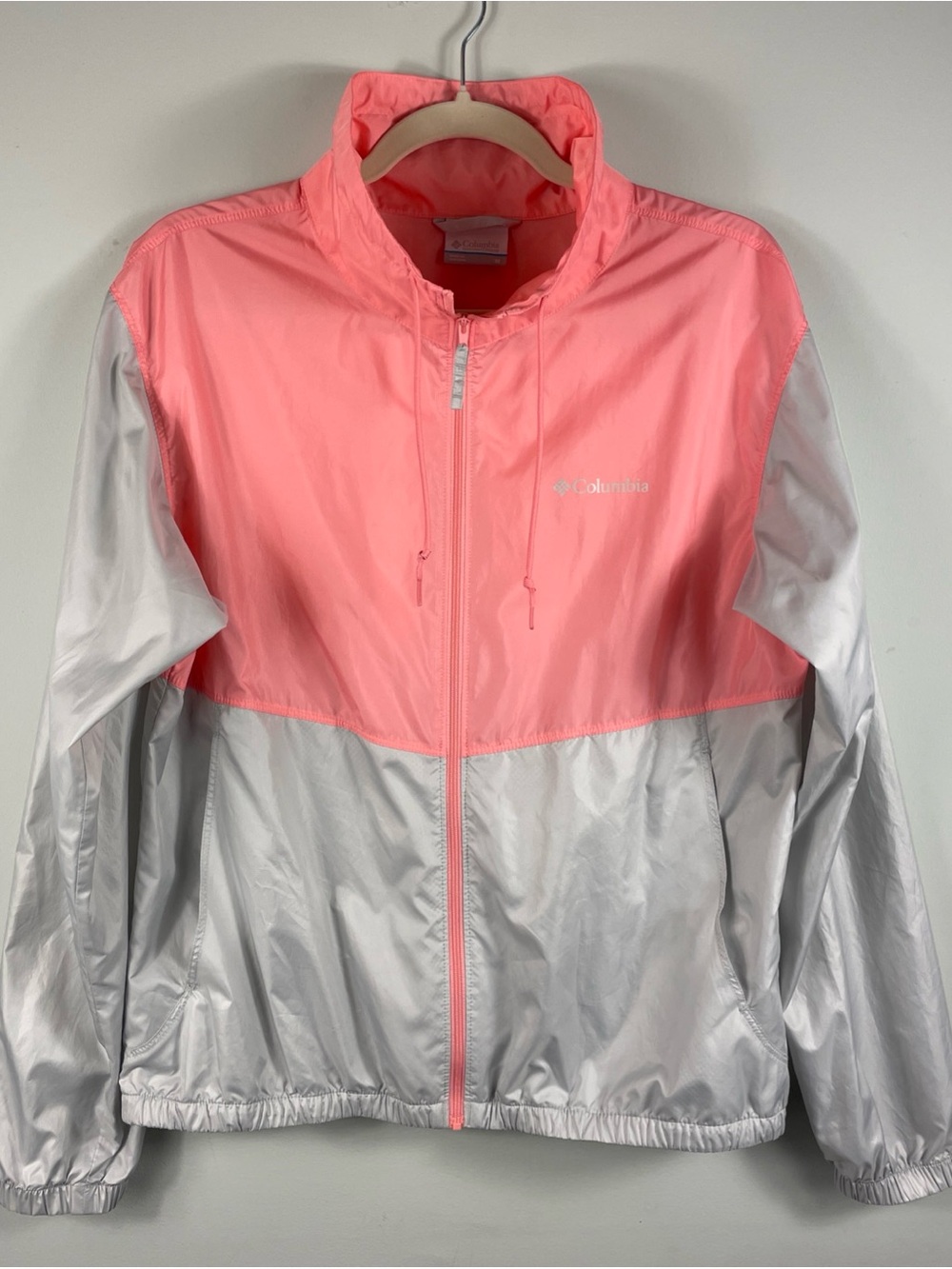 Columbia Women's Pink and Light Gray rain Windbreaker Jacket Sz M
